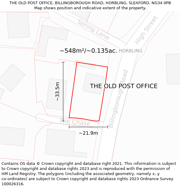 THE OLD POST OFFICE, BILLINGBOROUGH ROAD, HORBLING, SLEAFORD, NG34 0PB: Plot and title map