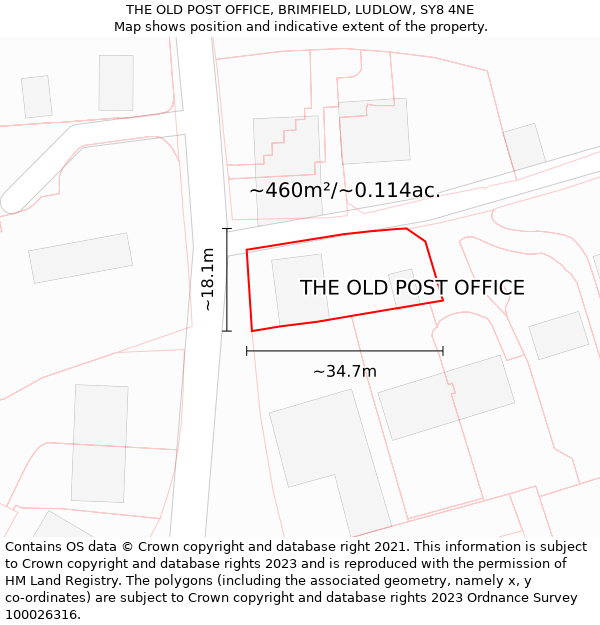 THE OLD POST OFFICE, BRIMFIELD, LUDLOW, SY8 4NE: Plot and title map