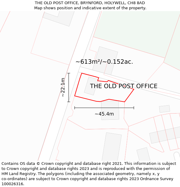THE OLD POST OFFICE, BRYNFORD, HOLYWELL, CH8 8AD: Plot and title map