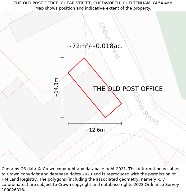 THE OLD POST OFFICE, CHEAP STREET, CHEDWORTH, CHELTENHAM, GL54 4AA: Plot and title map