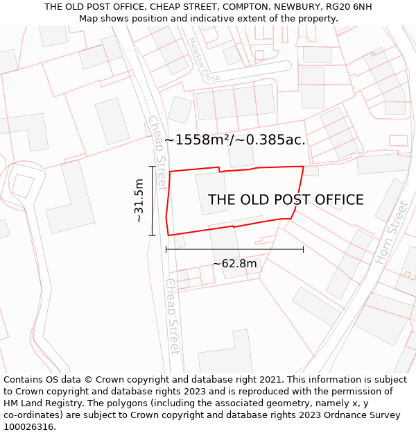 THE OLD POST OFFICE, CHEAP STREET, COMPTON, NEWBURY, RG20 6NH: Plot and title map