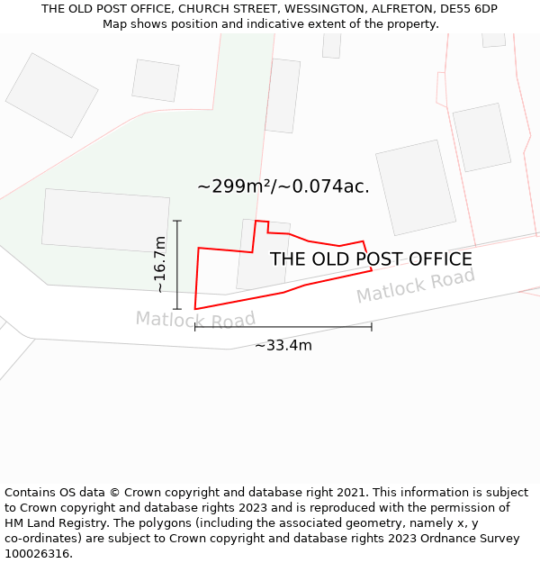 THE OLD POST OFFICE, CHURCH STREET, WESSINGTON, ALFRETON, DE55 6DP: Plot and title map