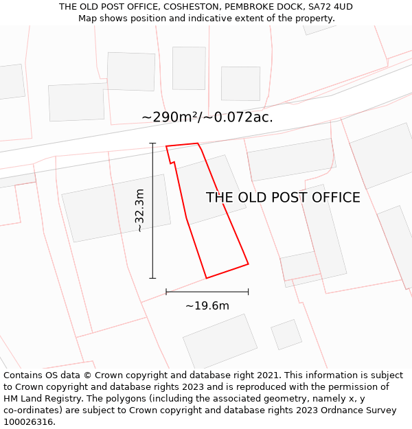 THE OLD POST OFFICE, COSHESTON, PEMBROKE DOCK, SA72 4UD: Plot and title map