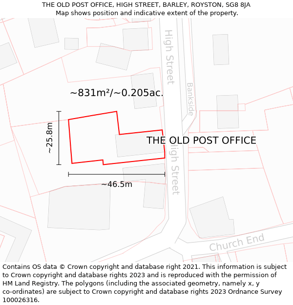 THE OLD POST OFFICE, HIGH STREET, BARLEY, ROYSTON, SG8 8JA: Plot and title map