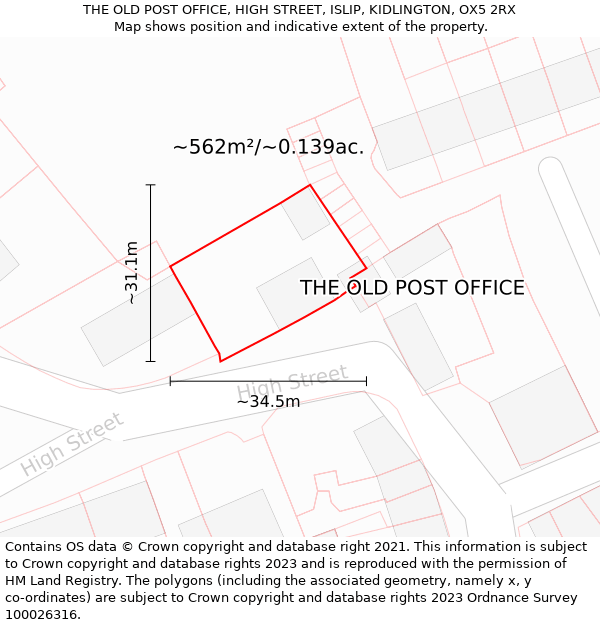 THE OLD POST OFFICE, HIGH STREET, ISLIP, KIDLINGTON, OX5 2RX: Plot and title map