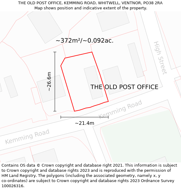 THE OLD POST OFFICE, KEMMING ROAD, WHITWELL, VENTNOR, PO38 2RA: Plot and title map