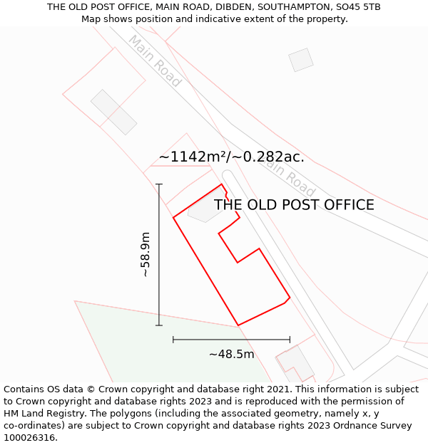THE OLD POST OFFICE, MAIN ROAD, DIBDEN, SOUTHAMPTON, SO45 5TB: Plot and title map
