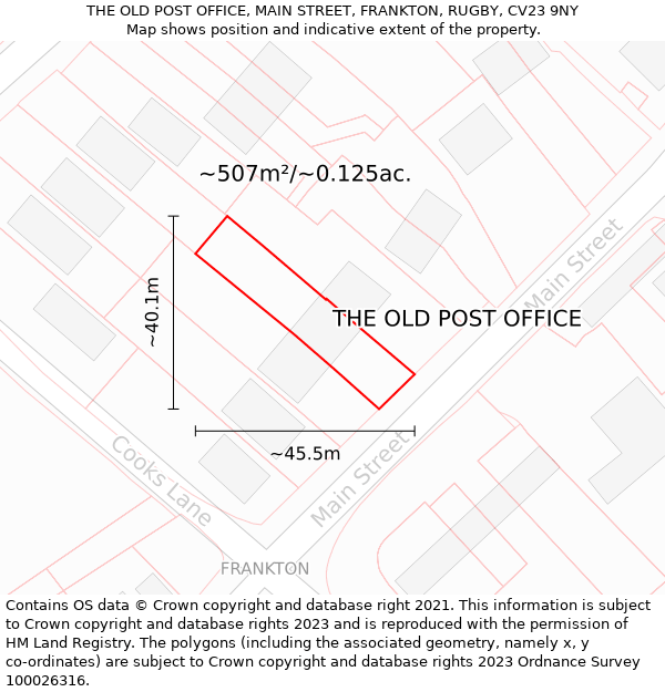 THE OLD POST OFFICE, MAIN STREET, FRANKTON, RUGBY, CV23 9NY: Plot and title map