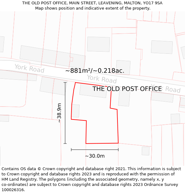 THE OLD POST OFFICE, MAIN STREET, LEAVENING, MALTON, YO17 9SA: Plot and title map