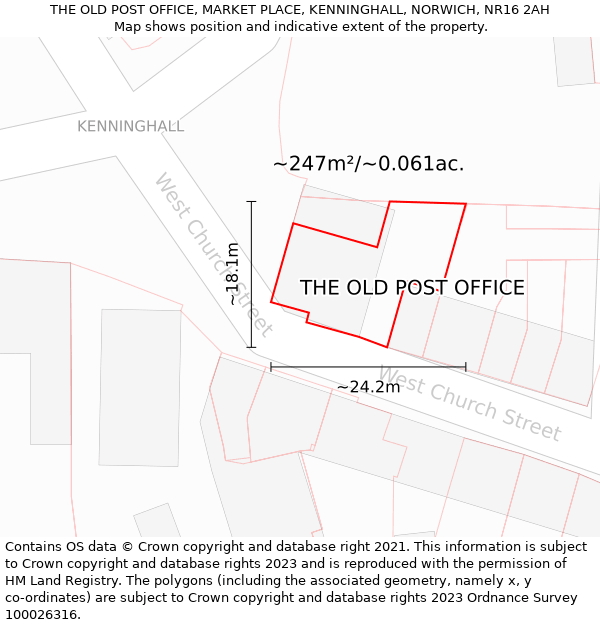 THE OLD POST OFFICE, MARKET PLACE, KENNINGHALL, NORWICH, NR16 2AH: Plot and title map