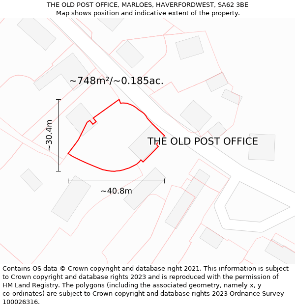 THE OLD POST OFFICE, MARLOES, HAVERFORDWEST, SA62 3BE: Plot and title map