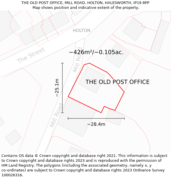THE OLD POST OFFICE, MILL ROAD, HOLTON, HALESWORTH, IP19 8PP: Plot and title map