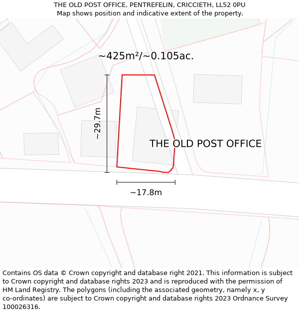 THE OLD POST OFFICE, PENTREFELIN, CRICCIETH, LL52 0PU: Plot and title map