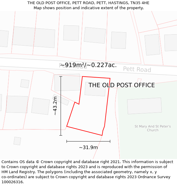 THE OLD POST OFFICE, PETT ROAD, PETT, HASTINGS, TN35 4HE: Plot and title map