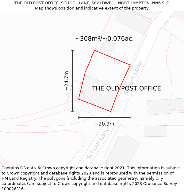 THE OLD POST OFFICE, SCHOOL LANE, SCALDWELL, NORTHAMPTON, NN6 9LD: Plot and title map