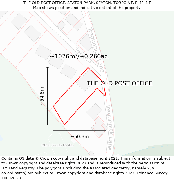 THE OLD POST OFFICE, SEATON PARK, SEATON, TORPOINT, PL11 3JF: Plot and title map