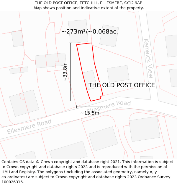 THE OLD POST OFFICE, TETCHILL, ELLESMERE, SY12 9AP: Plot and title map