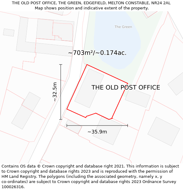 THE OLD POST OFFICE, THE GREEN, EDGEFIELD, MELTON CONSTABLE, NR24 2AL: Plot and title map
