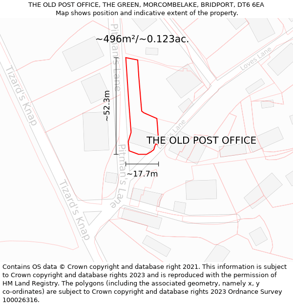 THE OLD POST OFFICE, THE GREEN, MORCOMBELAKE, BRIDPORT, DT6 6EA: Plot and title map