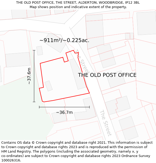 THE OLD POST OFFICE, THE STREET, ALDERTON, WOODBRIDGE, IP12 3BL: Plot and title map