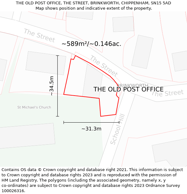 THE OLD POST OFFICE, THE STREET, BRINKWORTH, CHIPPENHAM, SN15 5AD: Plot and title map