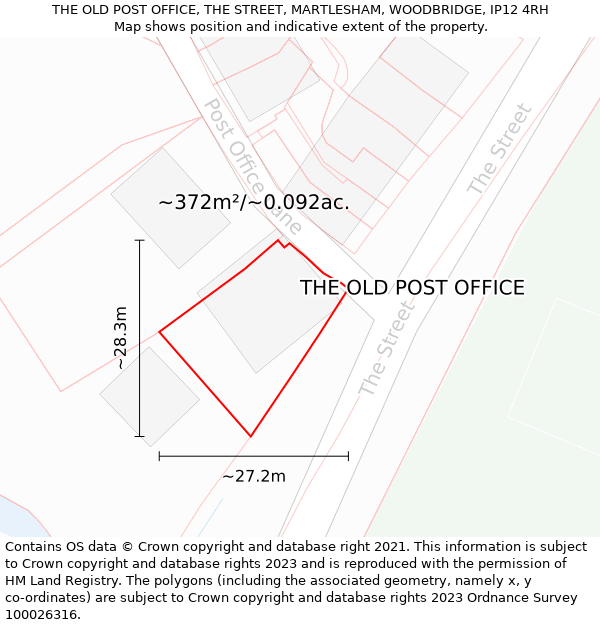 THE OLD POST OFFICE, THE STREET, MARTLESHAM, WOODBRIDGE, IP12 4RH: Plot and title map