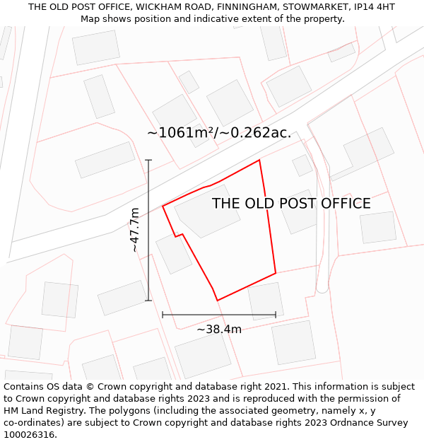 THE OLD POST OFFICE, WICKHAM ROAD, FINNINGHAM, STOWMARKET, IP14 4HT: Plot and title map