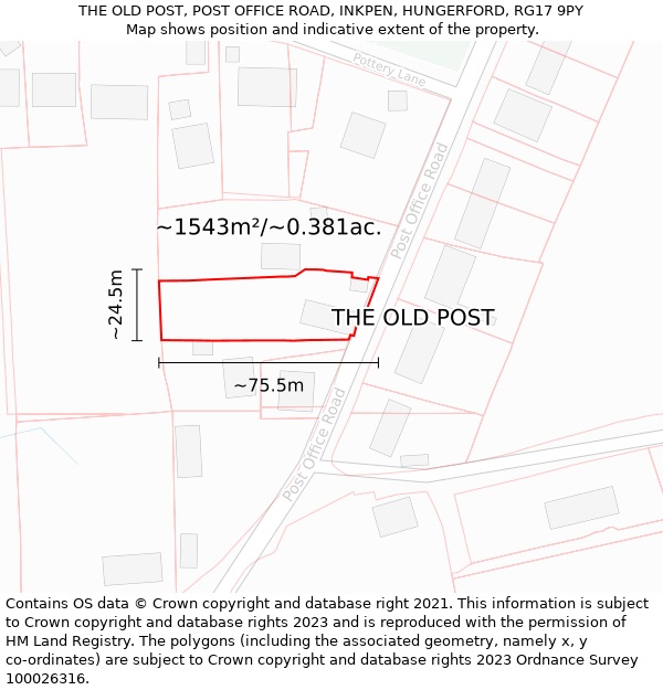 THE OLD POST, POST OFFICE ROAD, INKPEN, HUNGERFORD, RG17 9PY: Plot and title map