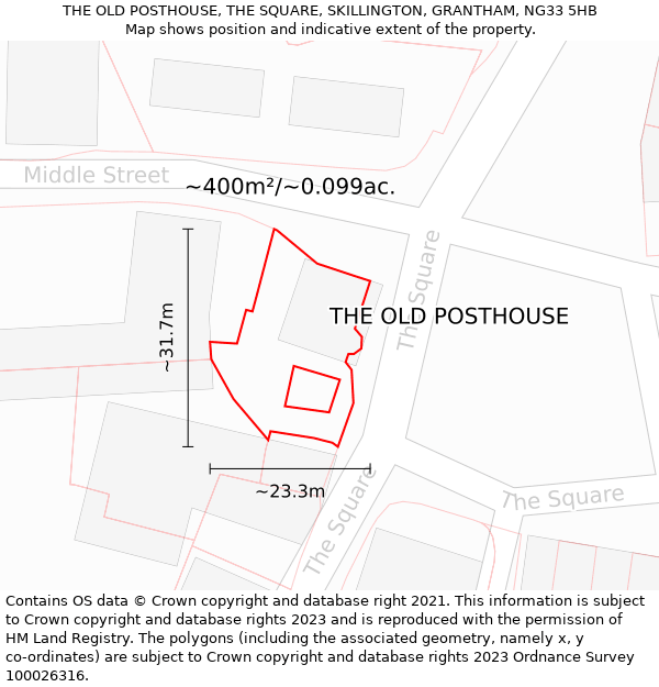 THE OLD POSTHOUSE, THE SQUARE, SKILLINGTON, GRANTHAM, NG33 5HB: Plot and title map