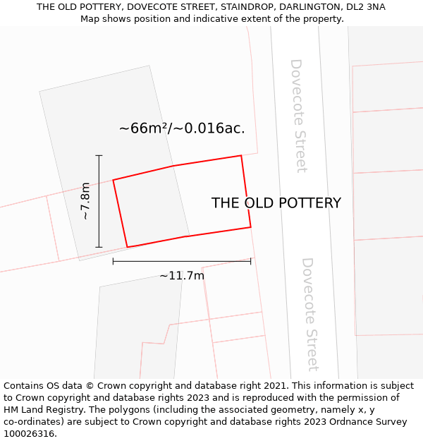 THE OLD POTTERY, DOVECOTE STREET, STAINDROP, DARLINGTON, DL2 3NA: Plot and title map