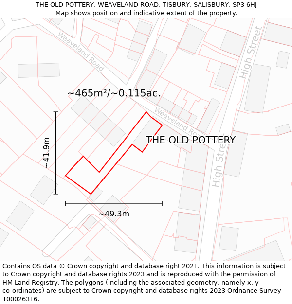 THE OLD POTTERY, WEAVELAND ROAD, TISBURY, SALISBURY, SP3 6HJ: Plot and title map