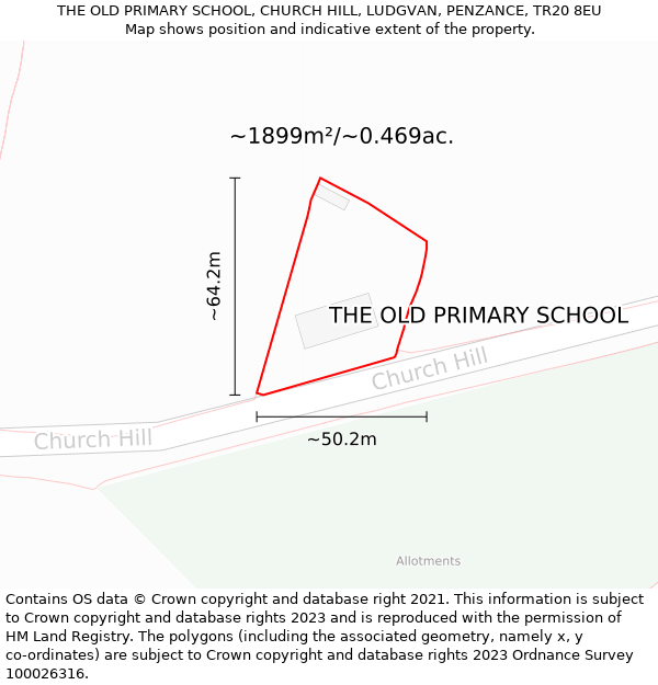 THE OLD PRIMARY SCHOOL, CHURCH HILL, LUDGVAN, PENZANCE, TR20 8EU: Plot and title map