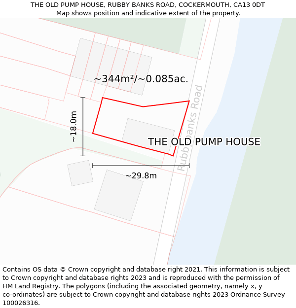 THE OLD PUMP HOUSE, RUBBY BANKS ROAD, COCKERMOUTH, CA13 0DT: Plot and title map