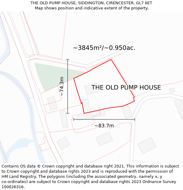 THE OLD PUMP HOUSE, SIDDINGTON, CIRENCESTER, GL7 6ET: Plot and title map