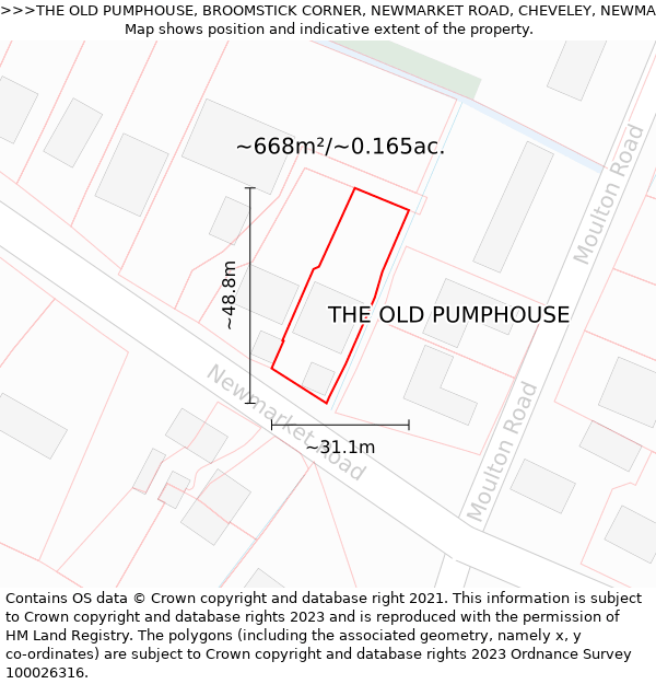 THE OLD PUMPHOUSE, BROOMSTICK CORNER, NEWMARKET ROAD, CHEVELEY, NEWMARKET, CB8 9EQ: Plot and title map