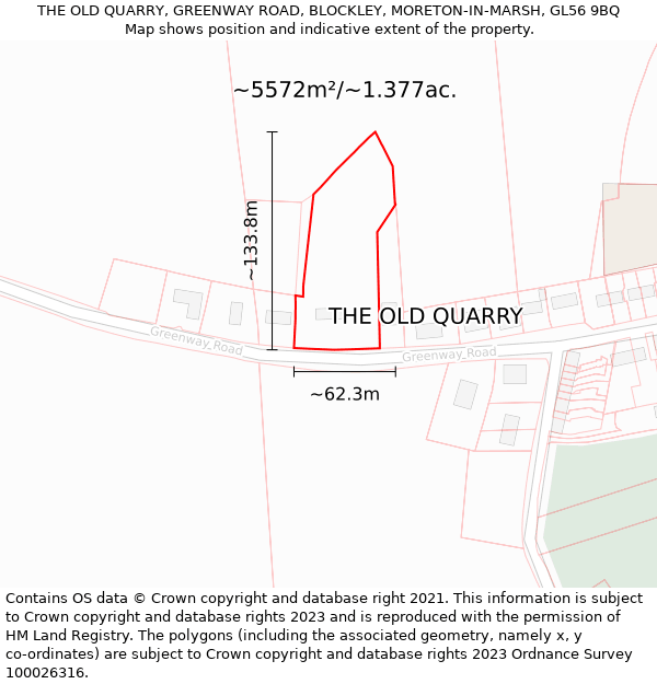 THE OLD QUARRY, GREENWAY ROAD, BLOCKLEY, MORETON-IN-MARSH, GL56 9BQ: Plot and title map