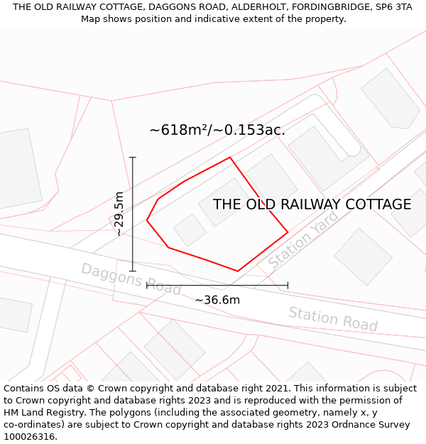 THE OLD RAILWAY COTTAGE, DAGGONS ROAD, ALDERHOLT, FORDINGBRIDGE, SP6 3TA: Plot and title map