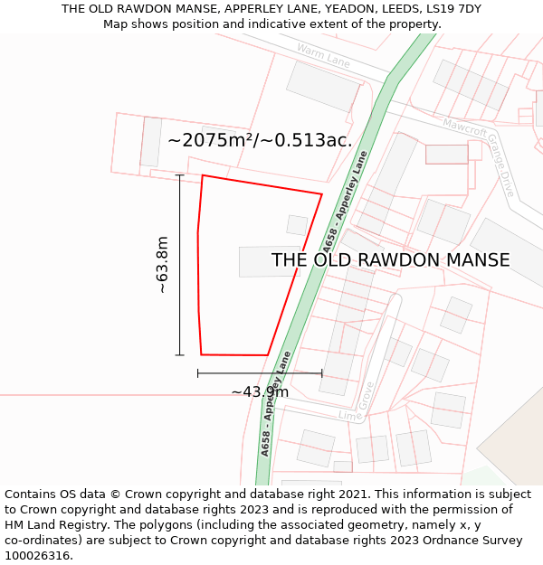 THE OLD RAWDON MANSE, APPERLEY LANE, YEADON, LEEDS, LS19 7DY: Plot and title map