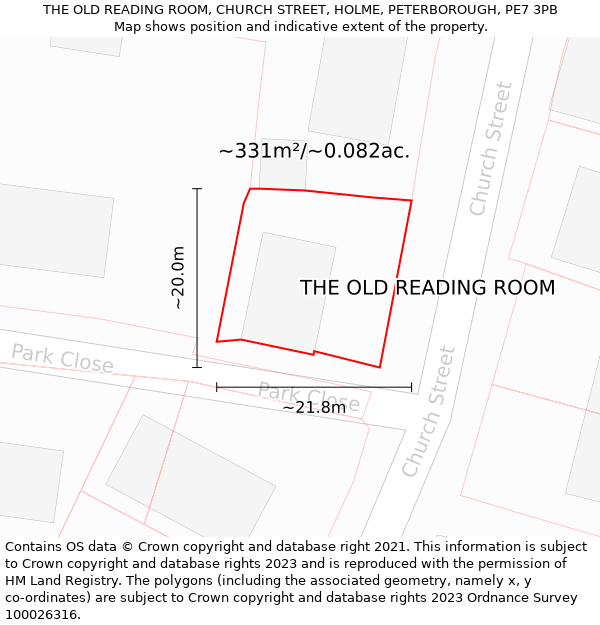 THE OLD READING ROOM, CHURCH STREET, HOLME, PETERBOROUGH, PE7 3PB: Plot and title map