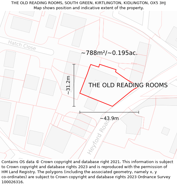 THE OLD READING ROOMS, SOUTH GREEN, KIRTLINGTON, KIDLINGTON, OX5 3HJ: Plot and title map