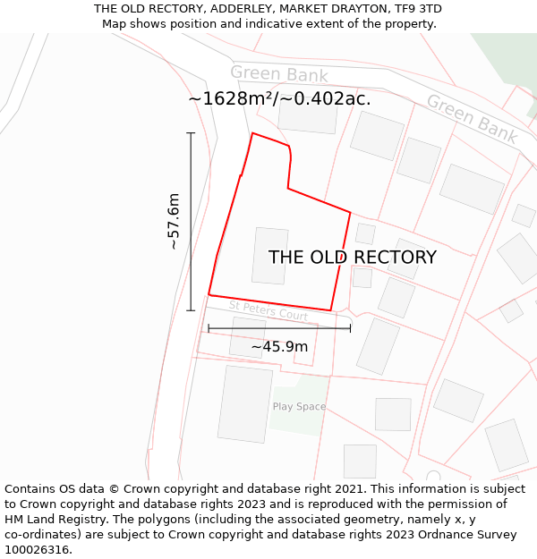 THE OLD RECTORY, ADDERLEY, MARKET DRAYTON, TF9 3TD: Plot and title map