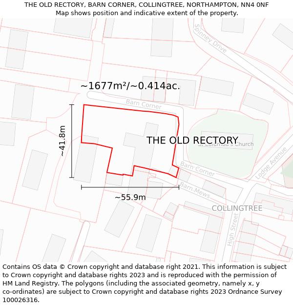 THE OLD RECTORY, BARN CORNER, COLLINGTREE, NORTHAMPTON, NN4 0NF: Plot and title map
