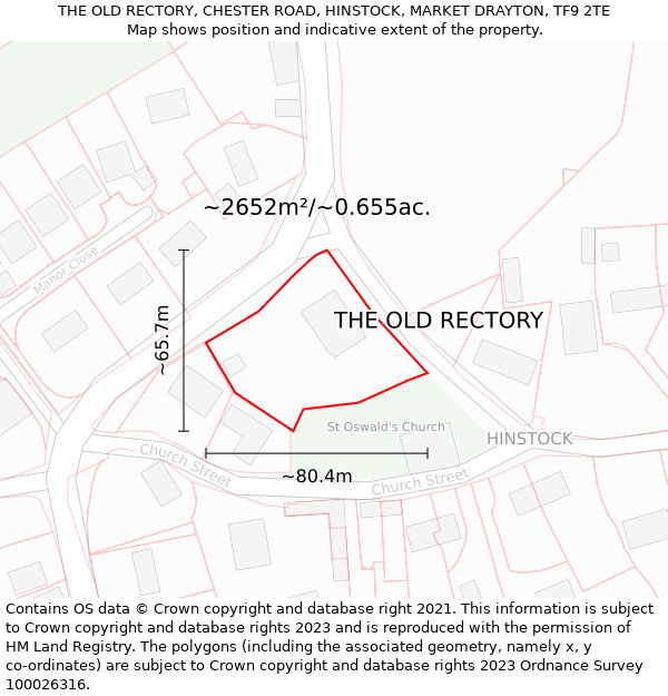 THE OLD RECTORY, CHESTER ROAD, HINSTOCK, MARKET DRAYTON, TF9 2TE: Plot and title map