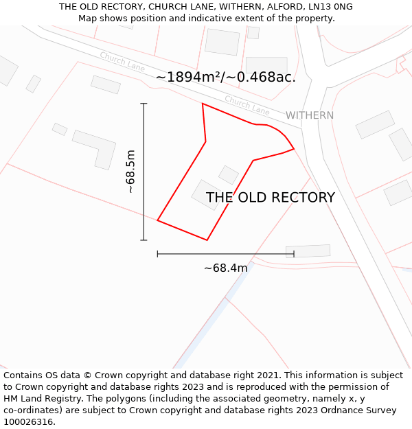 THE OLD RECTORY, CHURCH LANE, WITHERN, ALFORD, LN13 0NG: Plot and title map