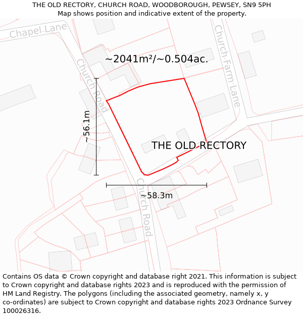 THE OLD RECTORY, CHURCH ROAD, WOODBOROUGH, PEWSEY, SN9 5PH: Plot and title map