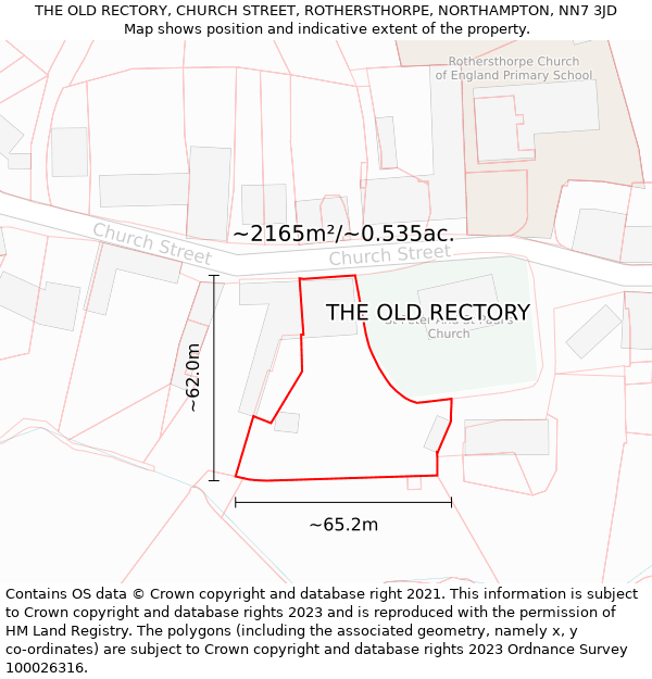 THE OLD RECTORY, CHURCH STREET, ROTHERSTHORPE, NORTHAMPTON, NN7 3JD: Plot and title map