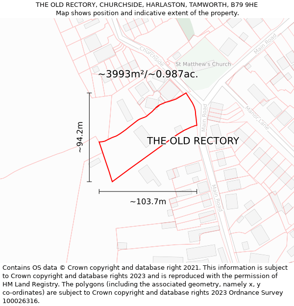 THE OLD RECTORY, CHURCHSIDE, HARLASTON, TAMWORTH, B79 9HE: Plot and title map