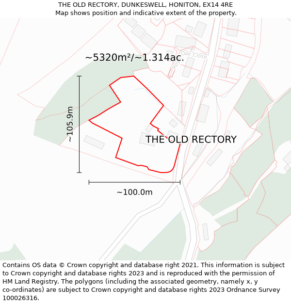 THE OLD RECTORY, DUNKESWELL, HONITON, EX14 4RE: Plot and title map