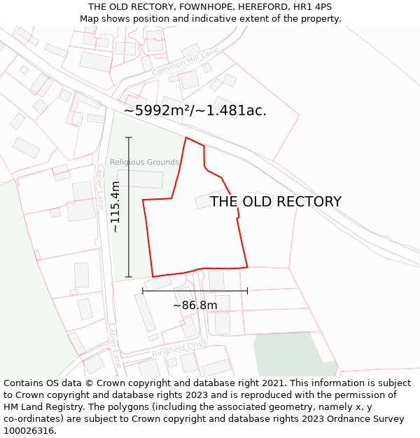 THE OLD RECTORY, FOWNHOPE, HEREFORD, HR1 4PS: Plot and title map