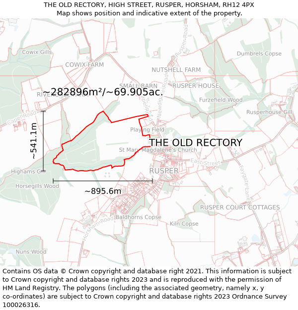 THE OLD RECTORY, HIGH STREET, RUSPER, HORSHAM, RH12 4PX: Plot and title map